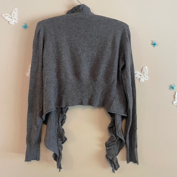 Soft Grey Frilly Tie-Front Shrug - Picture 2 of 4